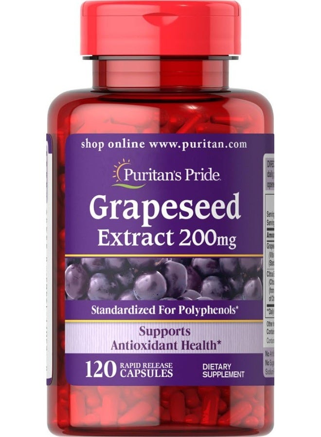 Puritan's Pride Grapeseed Extract 200 Mg Capsules, 120 Count
